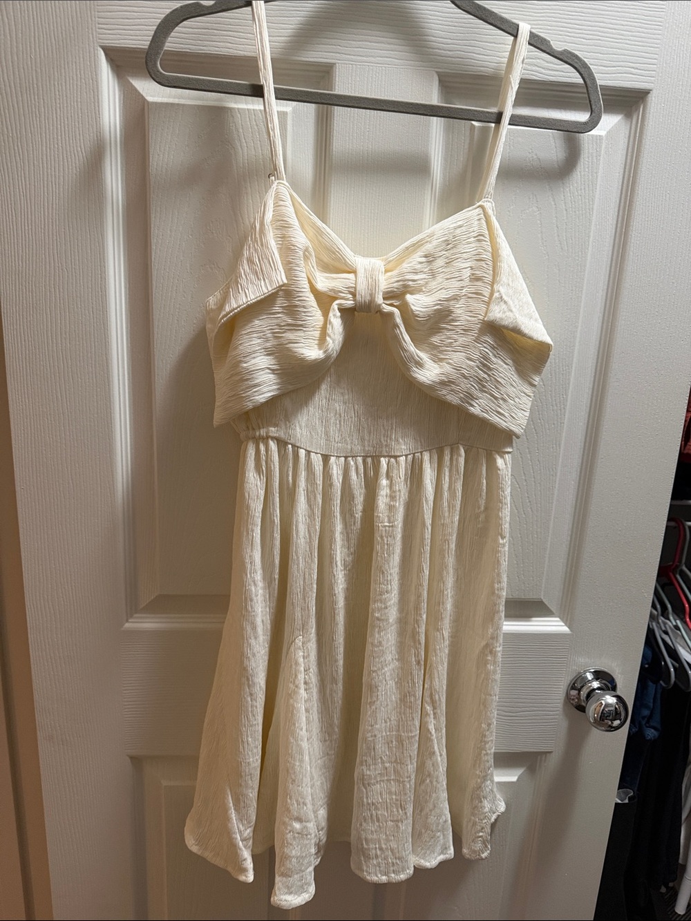 Cream Bow-Front Spaghetti Strap Dress